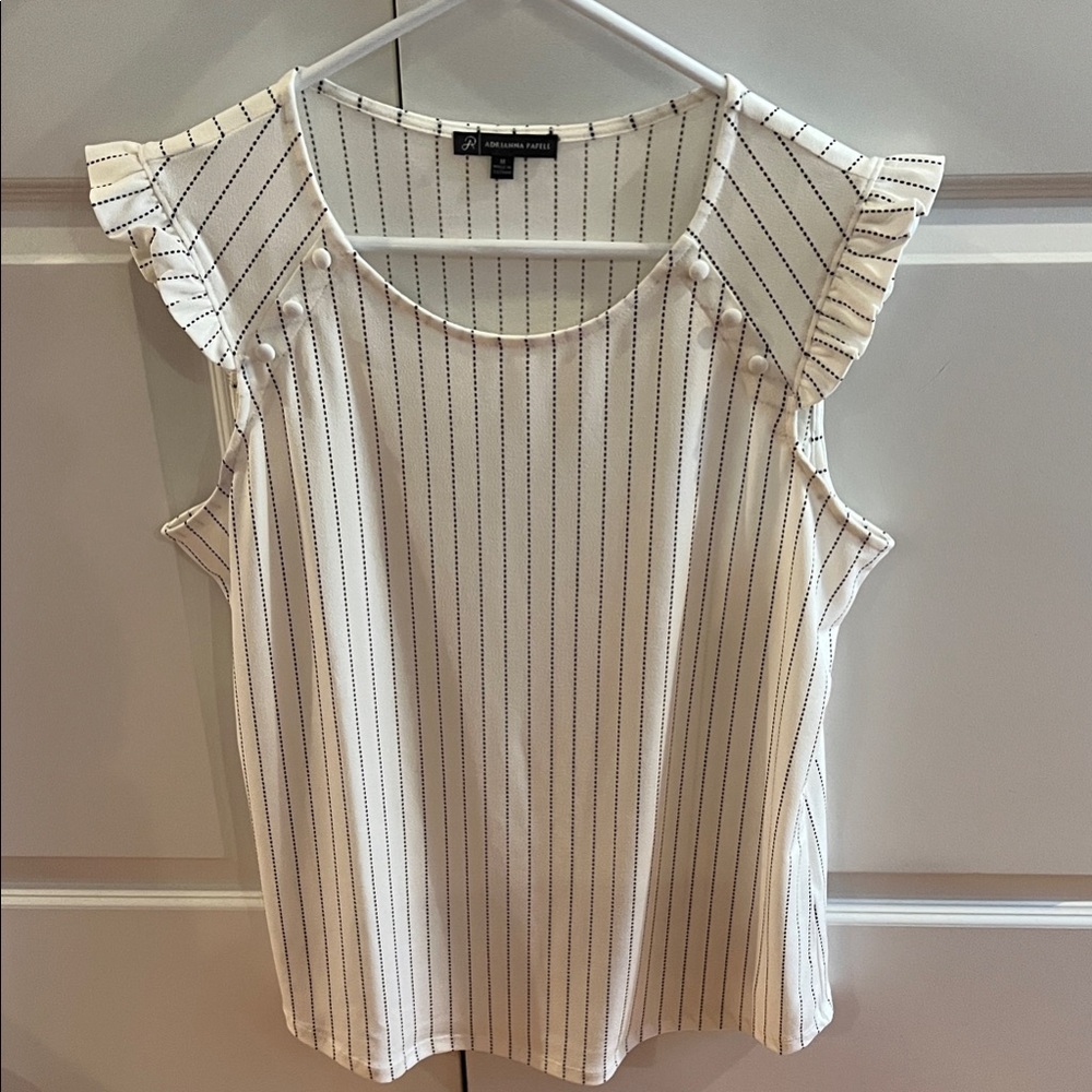White and Black Striped Ruffle Blouse